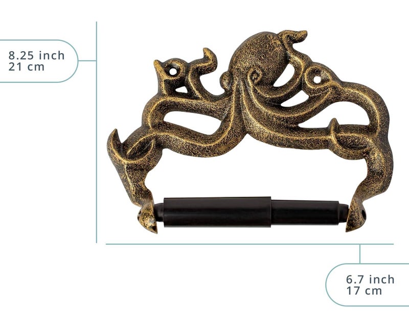 Comfify Decorative Cast Iron Octopus Toilet Paper Holder â€“ Wall Mounted Kraken Bathroom Accessory â€“ Nautical Style â€“ Includes Screws and Anchors â€“ Gold & Black - Image 3